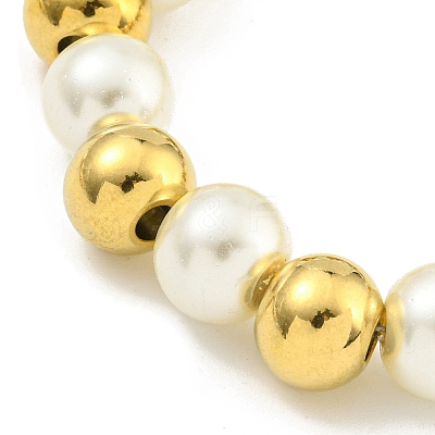 304 Stainless Steel & 201 Stainless Steel & Plastic Pearl Round Beaded Bracelets for Women BJEW-G717-01B-G-1