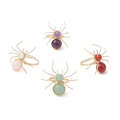 4Pcs 4 Styles Natural Gemstone Beaded Finger Rings RJEW-TA00210-1