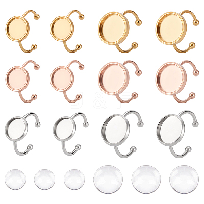 18Pcs 6 Style 304 Stainless Steel Open Cuff Ring Findings STAS-UN0042-76-1