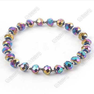 Electroplate Glass Beads Stretch Bracelets for Women Men. Rondelle BJEW-PH01898-1