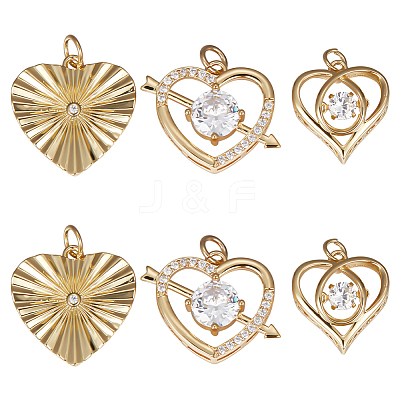 9Pcs 3 Style Brass Micro Pave Clear Cubic Zirconia Pendants ZIRC-BBC0002-13-1