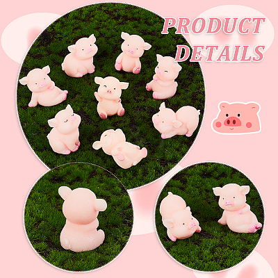 24Pcs 8 Styles Resin Pig Figurines Ornaments DJEW-GA0001-55-1