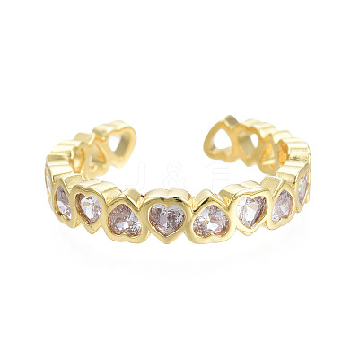 Cubic Zirconia Heart Wrap Open Cuff Ring RJEW-N035-121-1