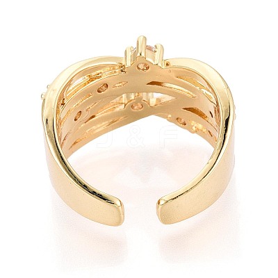Brass Micro Pave Clear Cubic Zirconia Open Cuff Rings KK-T079-61G-1