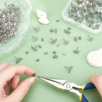 100Pcs 5 Style 304 Stainless Steel Stud Earring Settings STAS-DC0003-99-1