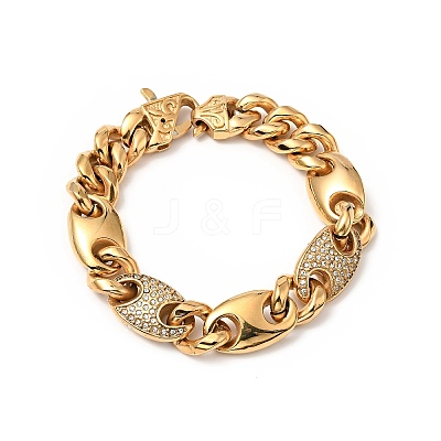Crystal Rhinestone Coffee Bean Link Chain Bracelet BJEW-E009-01G-1