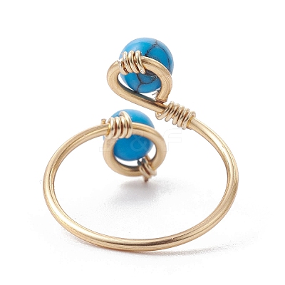 Copper Wire Wrapped Natural & Synthetic Gemstone Toe Open Ring RJEW-JR00622-1