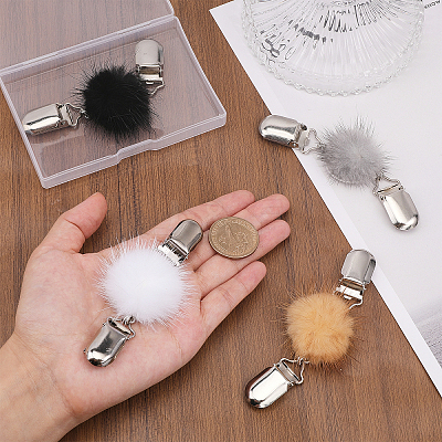 4Pcs 4 Colors Faux Mink Fur Covered Round Beads Sweater Collar Clips JEWB-CA0001-24-1