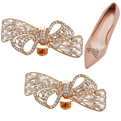 2Pcs Bowknot Alloy Rhinestone Shoe Decorations FIND-CP0002-28A-1