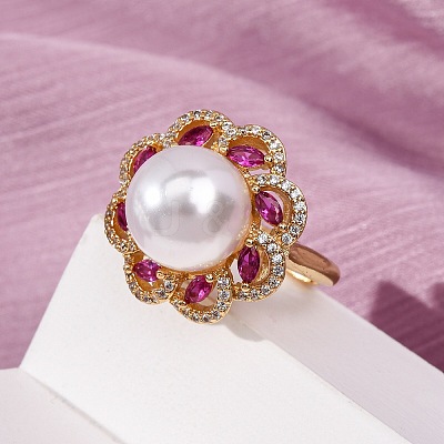 Adjustable Brass Micro Pave Cubic Zirconia Finger Rings for Women RJEW-A098-04G-1
