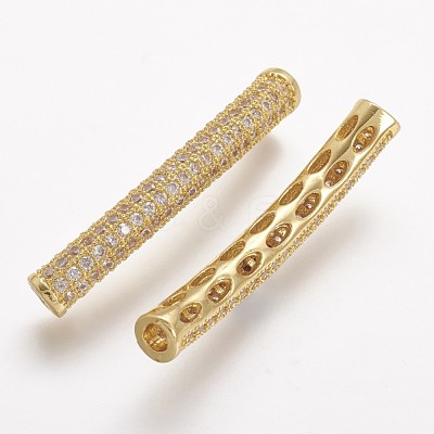 Brass Micro Pave Cubic Zirconia Tube Beads X-ZIRC-N025-60G-1