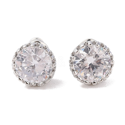 Rack Plating Brass Pave Single Cubic Zirconia Stud Earrings X-EJEW-I304-02P-02-1