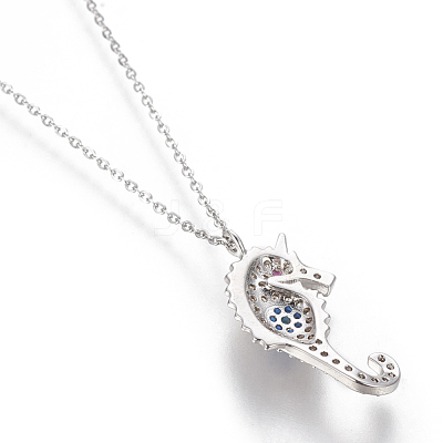Brass Micro Pave Cubic Zirconia Pendant Necklaces NJEW-I230-15-1