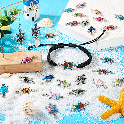 42Pcs 21 Colors Alloy Enamel Connector Charms ENAM-TA0001-78-1