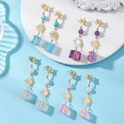 4 Pairs 201 Stainless Steel Dangle Stud Earrings EJEW-TA00794-1