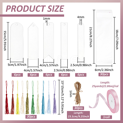 Acrylic Blank Bookmarks with Tassels Making Set FIND-BC0014-36-1