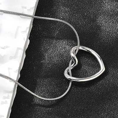 201 Stainless Steel Hollow Heart Pendant Snake Chain Necklaces for Women NJEW-B124-02P-1