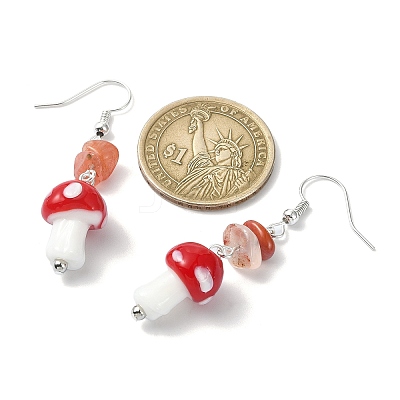 4 Pairs 4 Style Allloy Mushroom Dangle Earrings EJEW-TA00309-1