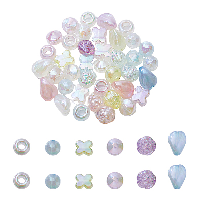 60Pcs 6 Style Plating Acrylic Beads OACR-FH0001-048-1