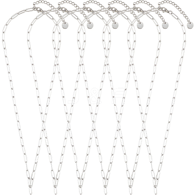6Pcs 304 Stainless Steel Paperclip Chain Necklaces NJEW-SC0001-57B-P-1