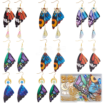 DIY Imitation Leather & Synthetic Moonstone Butterfly Dangle Earring Making Kits DIY-SC0026-33-1