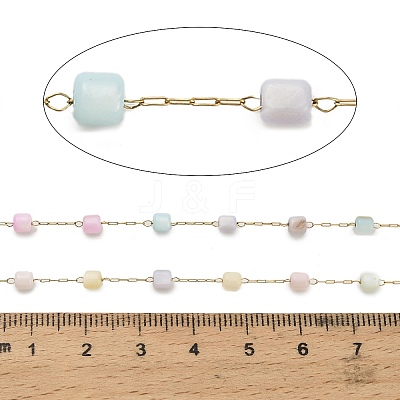 Handmade 304 Stainless Steel Dyed Shell Beads Cube Link Chains CHS-B011-03C-G-1