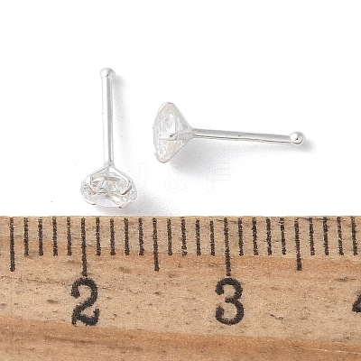 S999 Fine Silver Clear Cubic Zirconia Stud Earrings EJEW-M064-01S-04-1