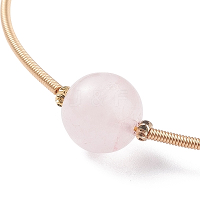 Natural Rose Quartz Round Beaded Bangle BJEW-JB07840-01-1