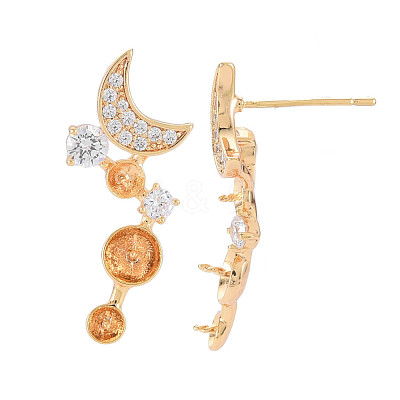 Brass Micro Pave Clear Cubic Zirconia Stud Earring Findings KK-S364-060-1