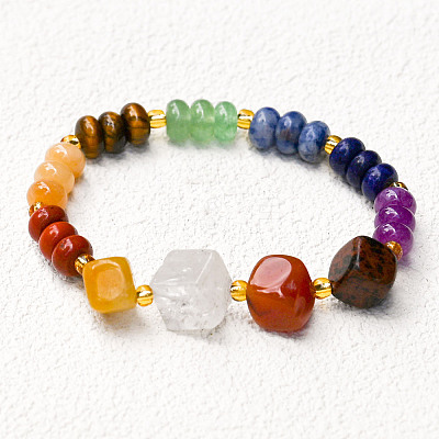 Natural & Synthetic Mixed Gemstone Beads Stretch Bracelets for Women BJEW-B146-01B-1