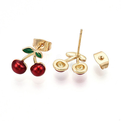 Brass Enamel Stud Earrings X-EJEW-G430-06C-G-1