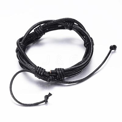 Adjustable Braided Cowhide Leather and Waxed Cord Multi-Strand Bracelets BJEW-G575-15C-1