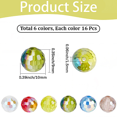 96Pcs 6 Colors AB Color Plated Glass Beads EGLA-PA0001-41-1