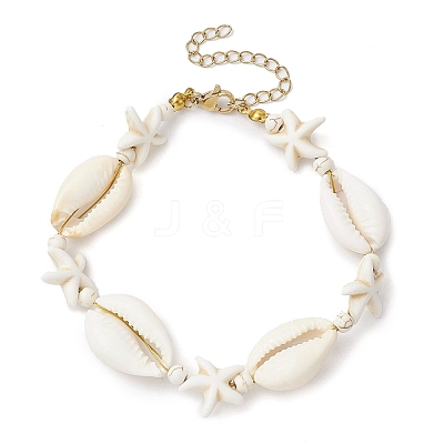 Synthetic Turquoise & Magnesite & Natural Cowrie Shell Beaded Bracelets BJEW-JB10691-1