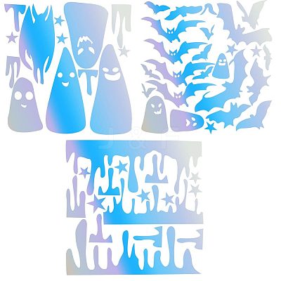 3 Sheets 3 Styles Halloween Laser PVC Waterproof Car Stickers DIY-GF0007-24-1