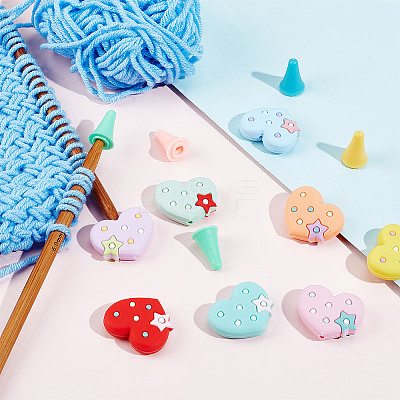 Silicone Heart & Synthetic Rubber Cone Knitting Needle Point Protectors DIY-NB0010-18-1