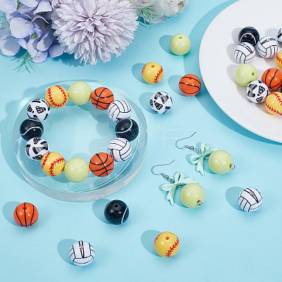 36pcs 6 styles Sport Theme Opaque Resin Beads RESI-SC0003-21-1