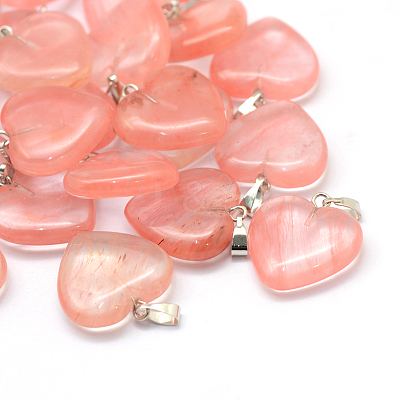 Heart Cherry Quartz Glass Pendants X-G-Q438-09-1