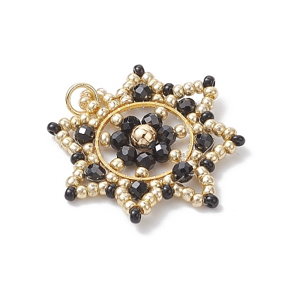 3Pcs 3 Colors Glass Seed Beaded Snowflake Pendants PALLOY-MZ00953-1
