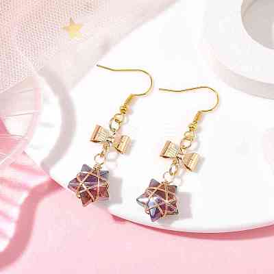 Glass Star Dangle Earrings EJEW-JE05548-01-1