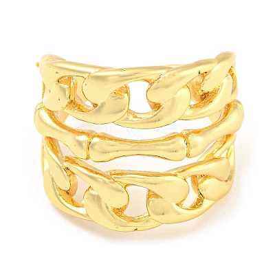 Rack Plating Brass Hollow Curb Chains Open Cuff Rings RJEW-Q784-04G-1