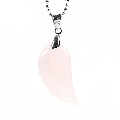 Natural Rose Quartz Angel Wing Pendant Necklace PW-WG24892-10-1
