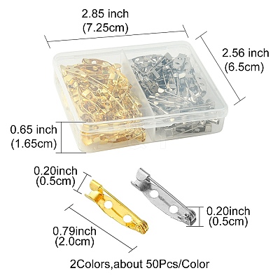 100Pcs 2 Colors Iron Brooch Findings IFIN-FS0001-36-1