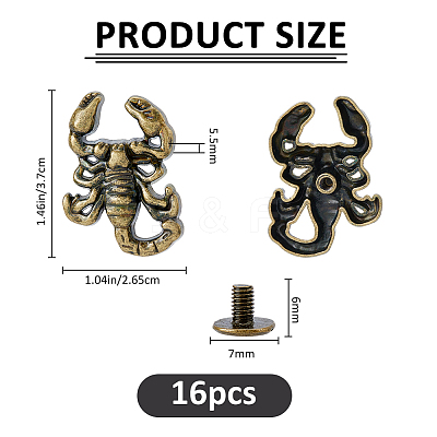 16Bags Scorpion Alloy with Iron Decorative Rivets BUTT-FH0001-035B-1