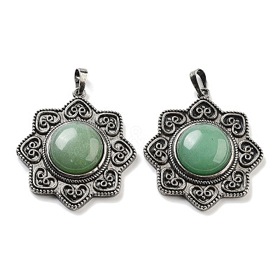 Natural Green Aventurine & Brass Pendants G-K338-09AS-02-1