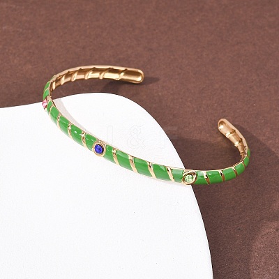 304 Stainless Steel Enamel Cuff Bangles for Women LS-BJEW-H637-02A-G-1