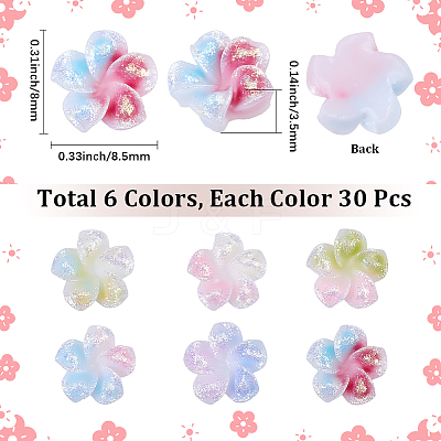 180Pcs 6 Colors Flower Resin Cabochons MRMJ-SC0001-58-1