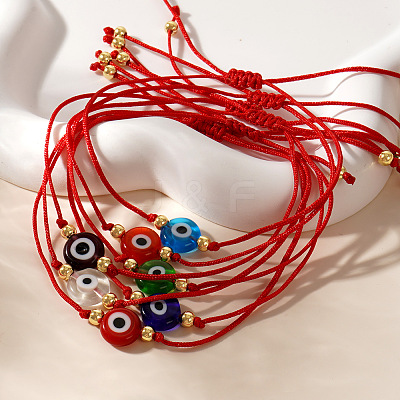 7Pcs Adjustable Glass & Brass Beads Braided Bead Bracelets TW6969-1