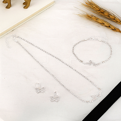 Butterfly Alloy with Crystal Rhinestone Pendant Necklace & Hoop Earring & Link Bracelet SJEW-LP0001-97-1