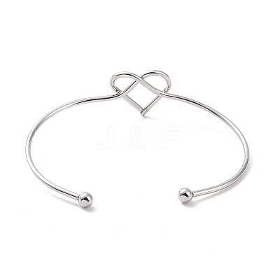 Non-Tarnish 201 Stainless Steel Wire Wrap Heart Open Cuff Bangle BJEW-P285-02P-1